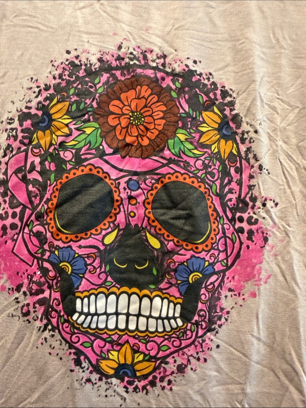 American Bling Khaki Tee with Floral Skull Accent - Picture 5 of 6